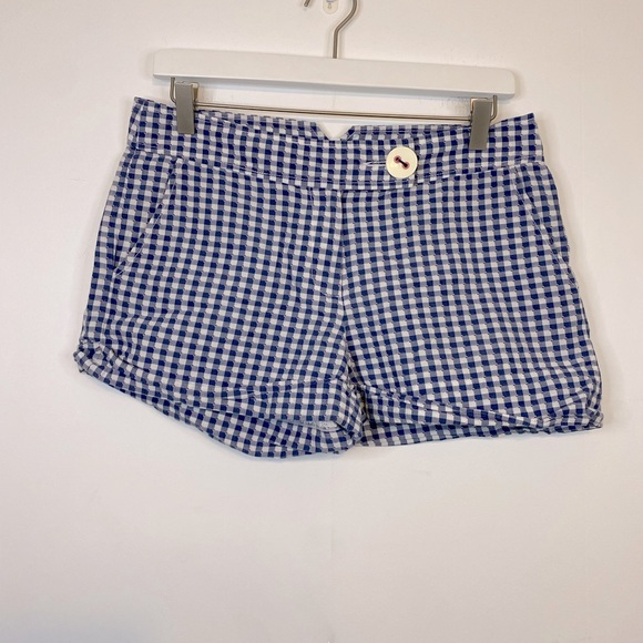 TIBI Blue And White and Pink Checkered Print Shorts with Button - Picture 1 of 5